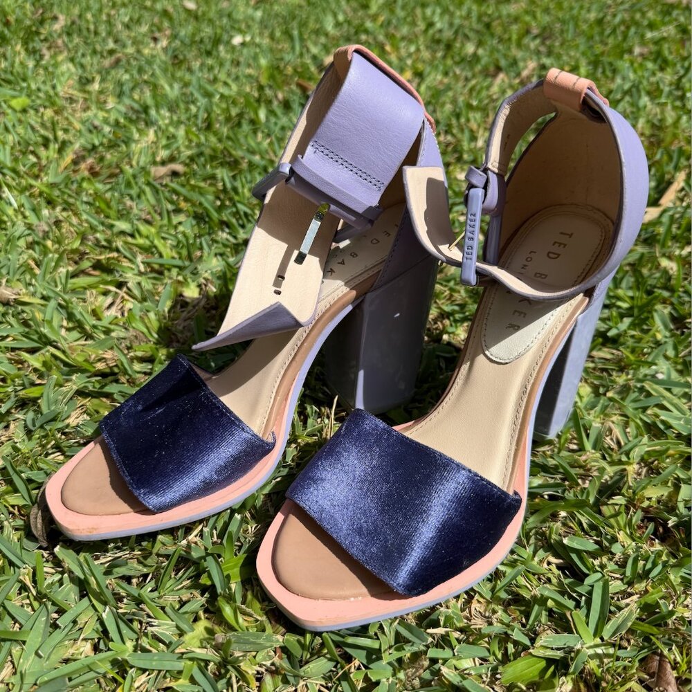 Ted Baker Velvet Lilac Block Heel Sandals